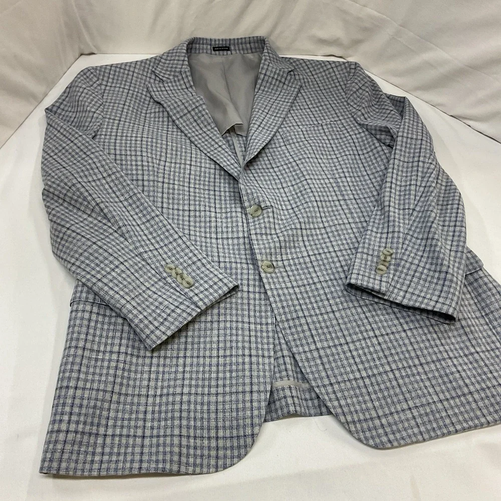 Joseph Abboud JOE Just One Earth Mens Blazer 46R-Extra Buttons Grey Plaid Blazer